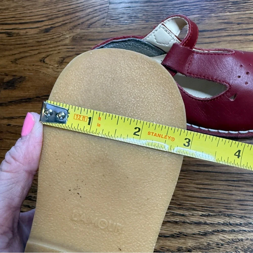 L'Amour Girls Joy Red Leather T-Strap Mary Kanes Kids Dress Shoes 8-9